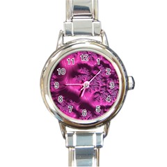 Fractal Artwork Pink Purple Elegant Round Italian Charm Watch by Sapixe