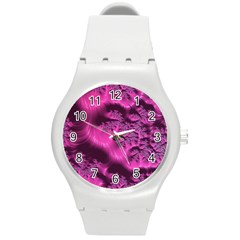 Fractal Artwork Pink Purple Elegant Round Plastic Sport Watch (m) by Sapixe