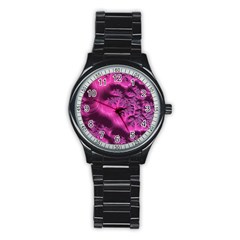 Fractal Artwork Pink Purple Elegant Stainless Steel Round Watch by Sapixe