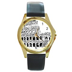 Line Art Architecture Round Gold Metal Watch by Sapixe