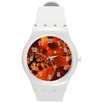 Leaf Autumn Nature Background Round Plastic Sport Watch (M) Front