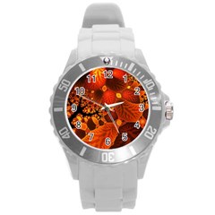 Leaf Autumn Nature Background Round Plastic Sport Watch (l) by Sapixe