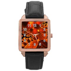 Leaf Autumn Nature Background Rose Gold Leather Watch  by Sapixe