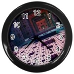 Industry Fractals Geometry Graphic Wall Clocks (Black) Front