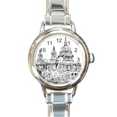 Line Art Architecture Church Round Italian Charm Watch by Sapixe