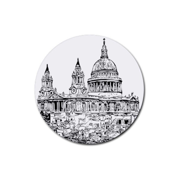 Line Art Architecture Church Rubber Coaster (Round) 