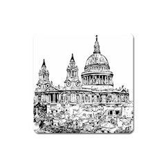 Line Art Architecture Church Square Magnet by Sapixe