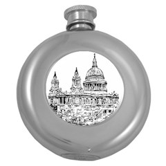 Line Art Architecture Church Round Hip Flask (5 Oz) by Sapixe