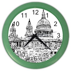 Line Art Architecture Church Color Wall Clocks by Sapixe