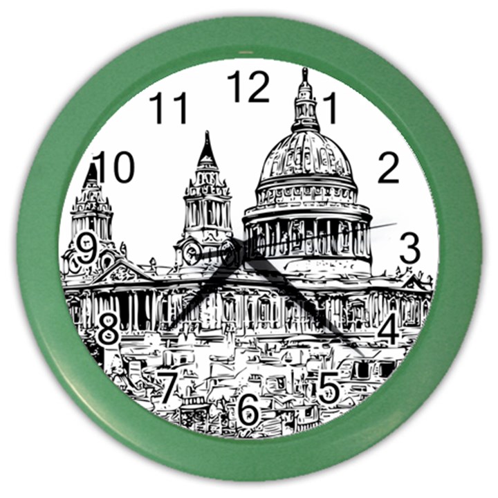 Line Art Architecture Church Color Wall Clocks