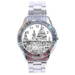 Line Art Architecture Church Stainless Steel Analogue Watch by Sapixe