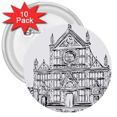 Line Art Architecture Church Italy 3  Buttons (10 Pack)  by Sapixe