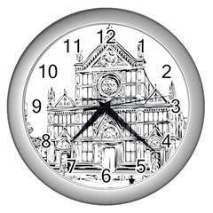 Line Art Architecture Church Italy Wall Clocks (silver)  by Sapixe