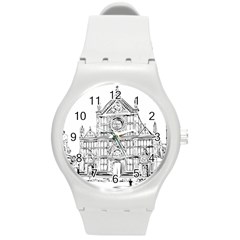 Line Art Architecture Church Italy Round Plastic Sport Watch (m) by Sapixe