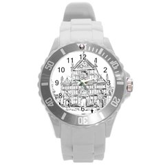 Line Art Architecture Church Italy Round Plastic Sport Watch (l) by Sapixe