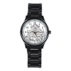 Line Art Architecture Church Italy Stainless Steel Round Watch by Sapixe