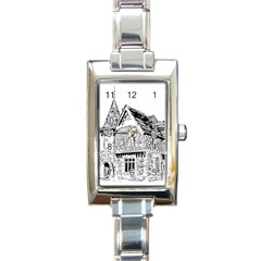 Line Art Architecture Old House Rectangle Italian Charm Watch by Sapixe