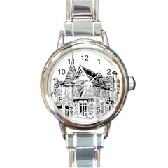 Line Art Architecture Old House Round Italian Charm Watch by Sapixe