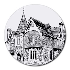 Line Art Architecture Old House Round Mousepads by Sapixe