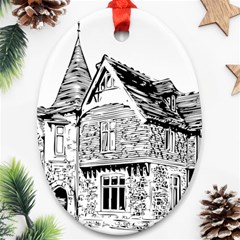 Line Art Architecture Old House Ornament (oval) by Sapixe