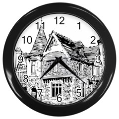 Line Art Architecture Old House Wall Clocks (black) by Sapixe