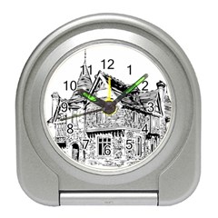 Line Art Architecture Old House Travel Alarm Clocks by Sapixe