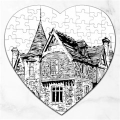 Line Art Architecture Old House Jigsaw Puzzle (heart) by Sapixe