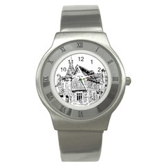 Line Art Architecture Old House Stainless Steel Watch by Sapixe