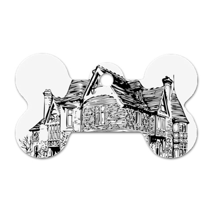 Line Art Architecture Old House Dog Tag Bone (Two Sides)