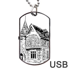 Line Art Architecture Old House Dog Tag Usb Flash (one Side) by Sapixe