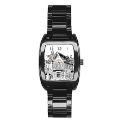 Line Art Architecture Old House Stainless Steel Barrel Watch by Sapixe