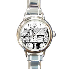 Line Art Architecture Vintage Old Round Italian Charm Watch by Sapixe