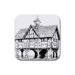 Line Art Architecture Vintage Old Rubber Coaster (square)  by Sapixe