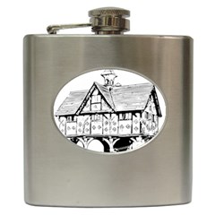 Line Art Architecture Vintage Old Hip Flask (6 Oz) by Sapixe