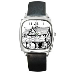 Line Art Architecture Vintage Old Square Metal Watch by Sapixe