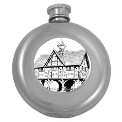 Line Art Architecture Vintage Old Round Hip Flask (5 Oz) by Sapixe