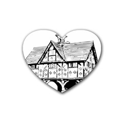 Line Art Architecture Vintage Old Rubber Coaster (heart)  by Sapixe