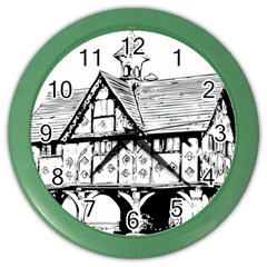 Line Art Architecture Vintage Old Color Wall Clocks by Sapixe