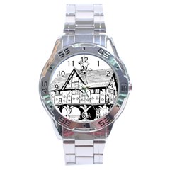 Line Art Architecture Vintage Old Stainless Steel Analogue Watch by Sapixe