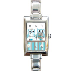 Owl Animal Daisy Flower Stripes Rectangle Italian Charm Watch by Sapixe