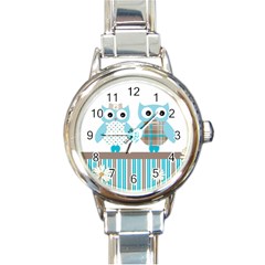 Owl Animal Daisy Flower Stripes Round Italian Charm Watch by Sapixe