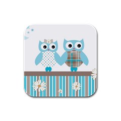 Owl Animal Daisy Flower Stripes Rubber Square Coaster (4 Pack)  by Sapixe