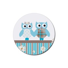 Owl Animal Daisy Flower Stripes Rubber Round Coaster (4 Pack)  by Sapixe