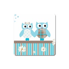 Owl Animal Daisy Flower Stripes Square Magnet by Sapixe