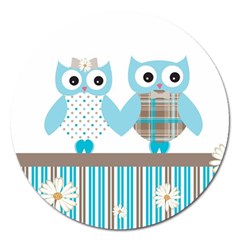 Owl Animal Daisy Flower Stripes Magnet 5  (round) by Sapixe