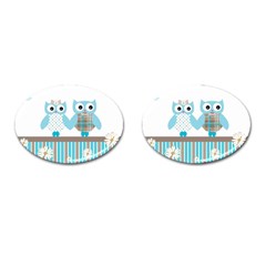 Owl Animal Daisy Flower Stripes Cufflinks (oval) by Sapixe