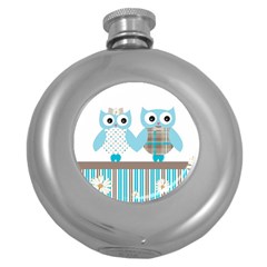 Owl Animal Daisy Flower Stripes Round Hip Flask (5 Oz) by Sapixe