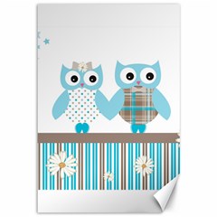 Owl Animal Daisy Flower Stripes Canvas 12  X 18   by Sapixe