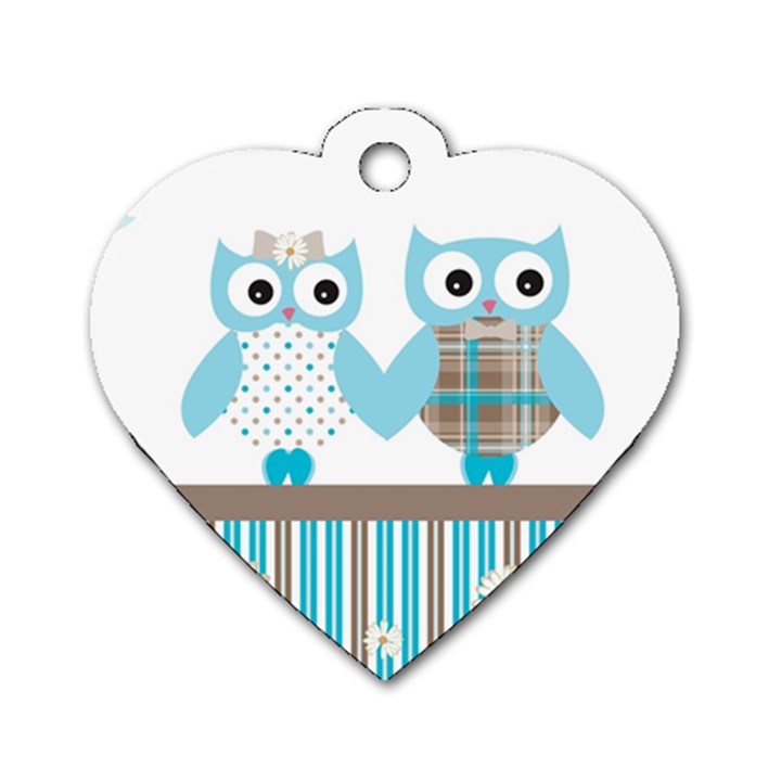 Owl Animal Daisy Flower Stripes Dog Tag Heart (One Side)