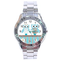 Owl Animal Daisy Flower Stripes Stainless Steel Analogue Watch by Sapixe